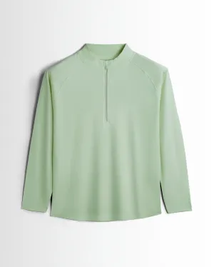 Womens Hineck Zipper Pista Green Full Sleeve