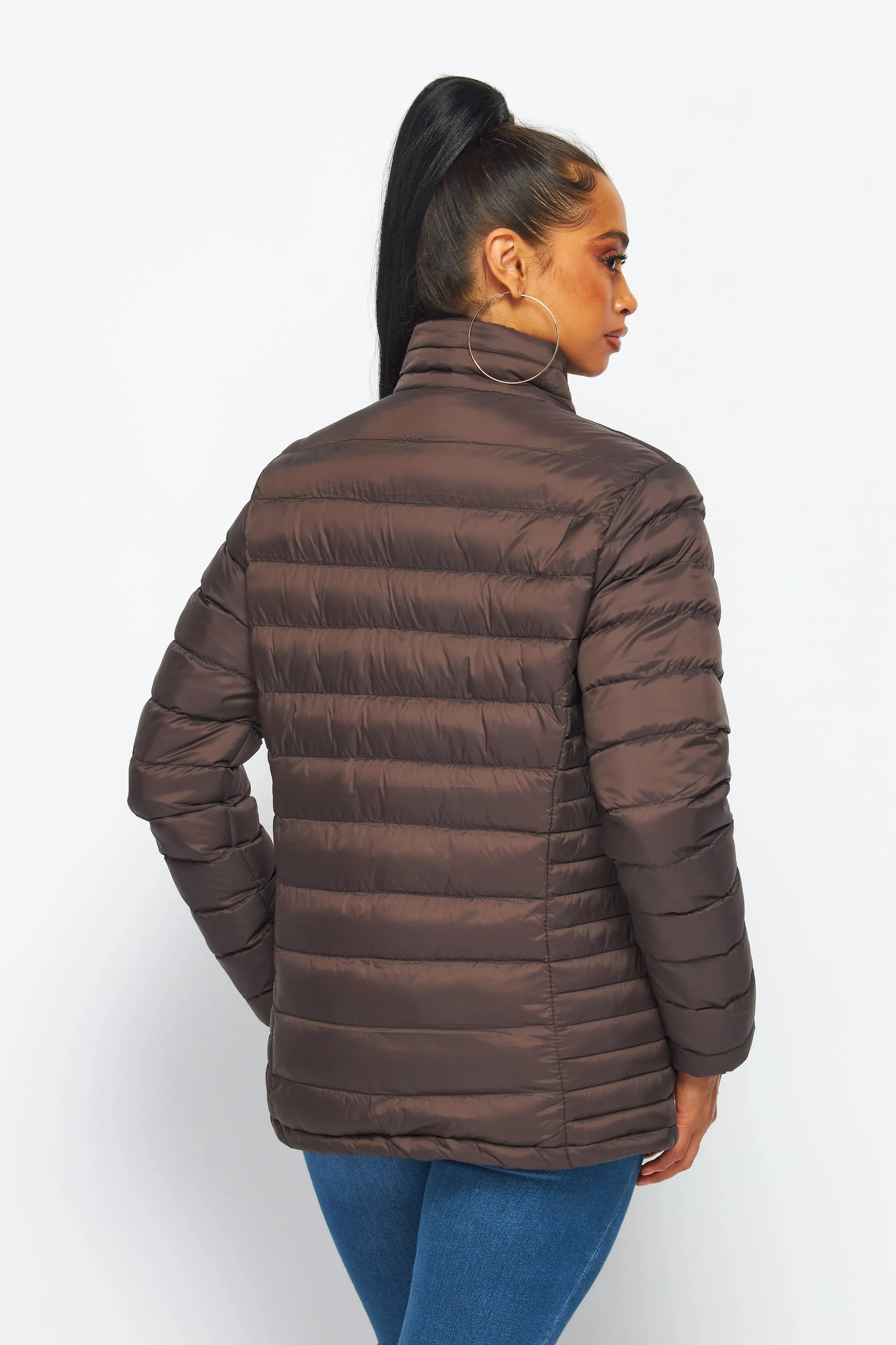Women's Soft Coated Winter Puffer Jackets-LJ640-BROWN