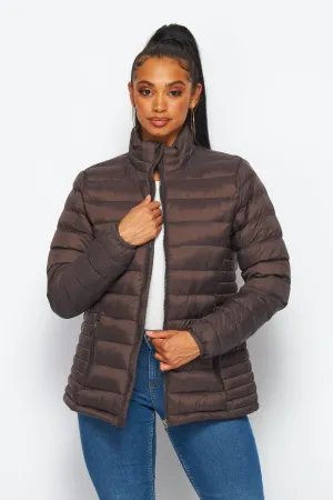 Women's Soft Coated Winter Puffer Jackets-LJ640-BROWN