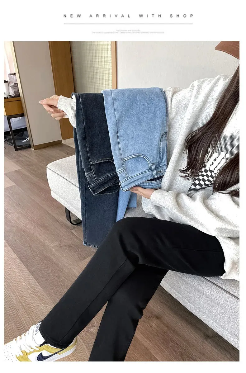 Womens Winter Fleece Jeans, High Stretch Thick Denim, Full Length, Straight Fit, Multi-Color Options
