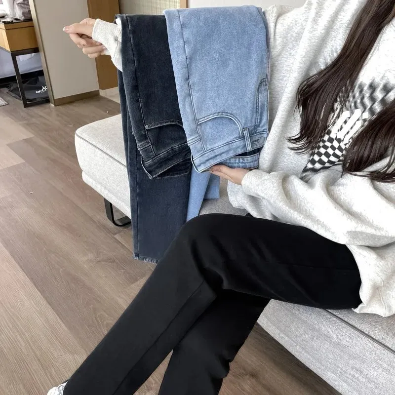 Womens Winter Fleece Jeans, High Stretch Thick Denim, Full Length, Straight Fit, Multi-Color Options