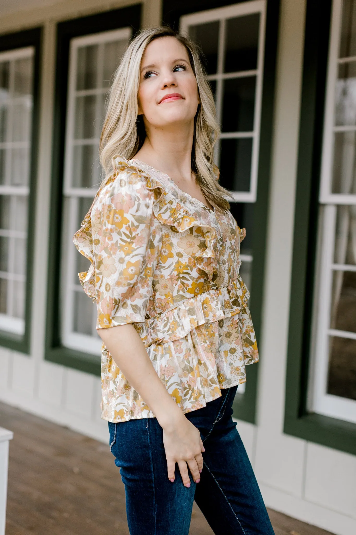 X Golden Floral Top