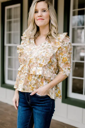 X Golden Floral Top