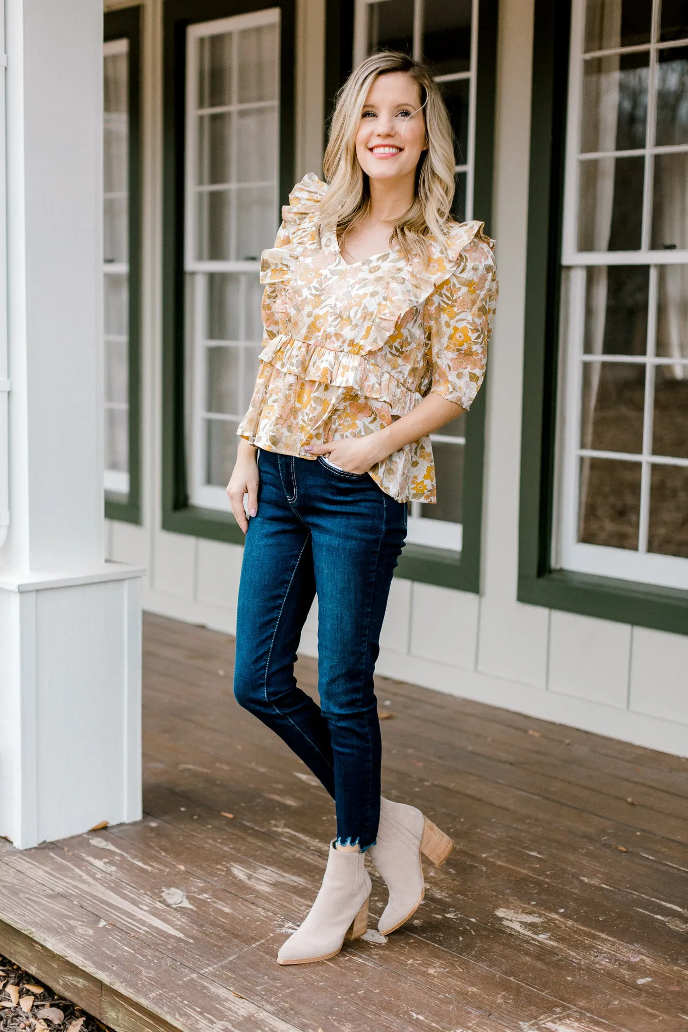 X Golden Floral Top