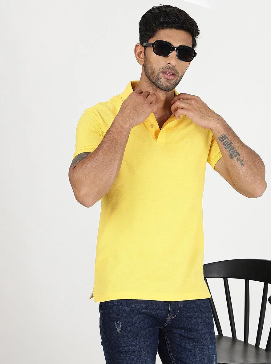 Yellow Solid Slim Fit Polo T-Shirt | Greenfibre