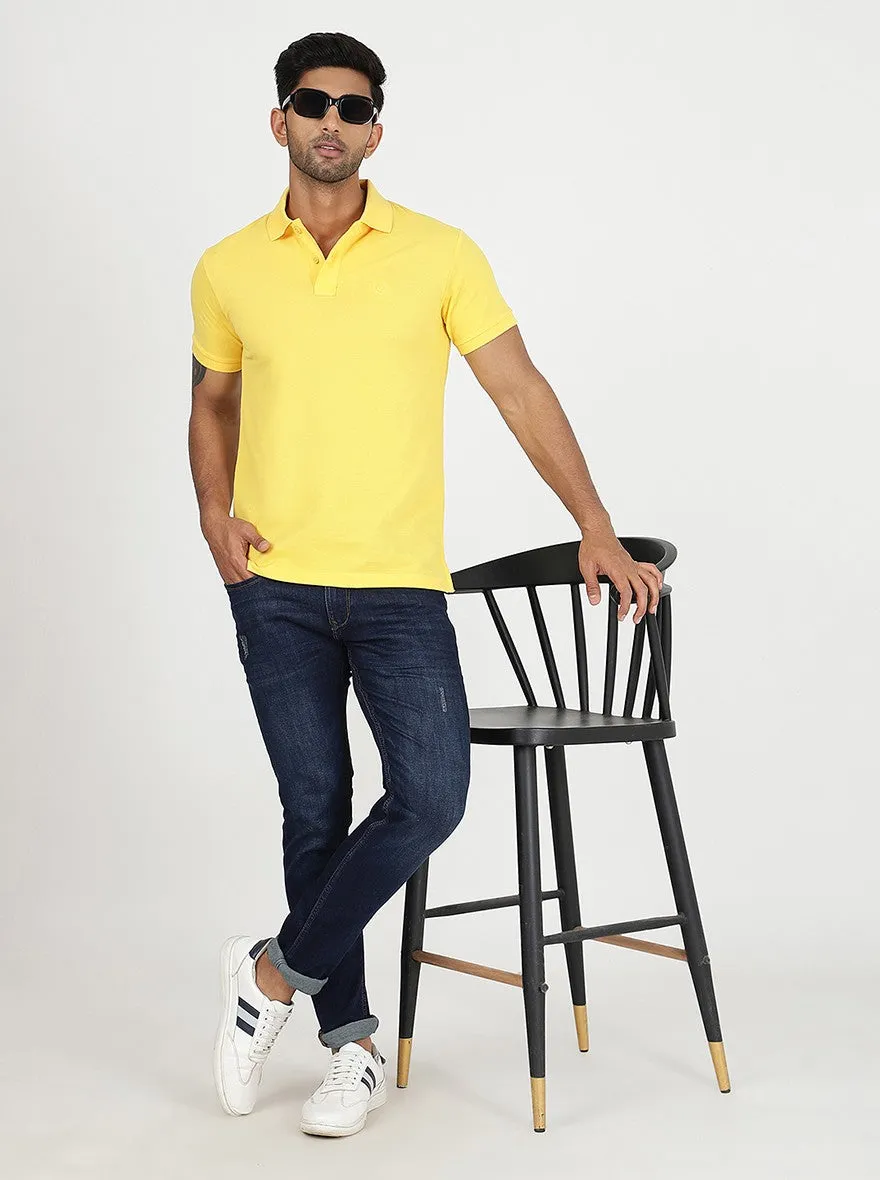 Yellow Solid Slim Fit Polo T-Shirt | Greenfibre