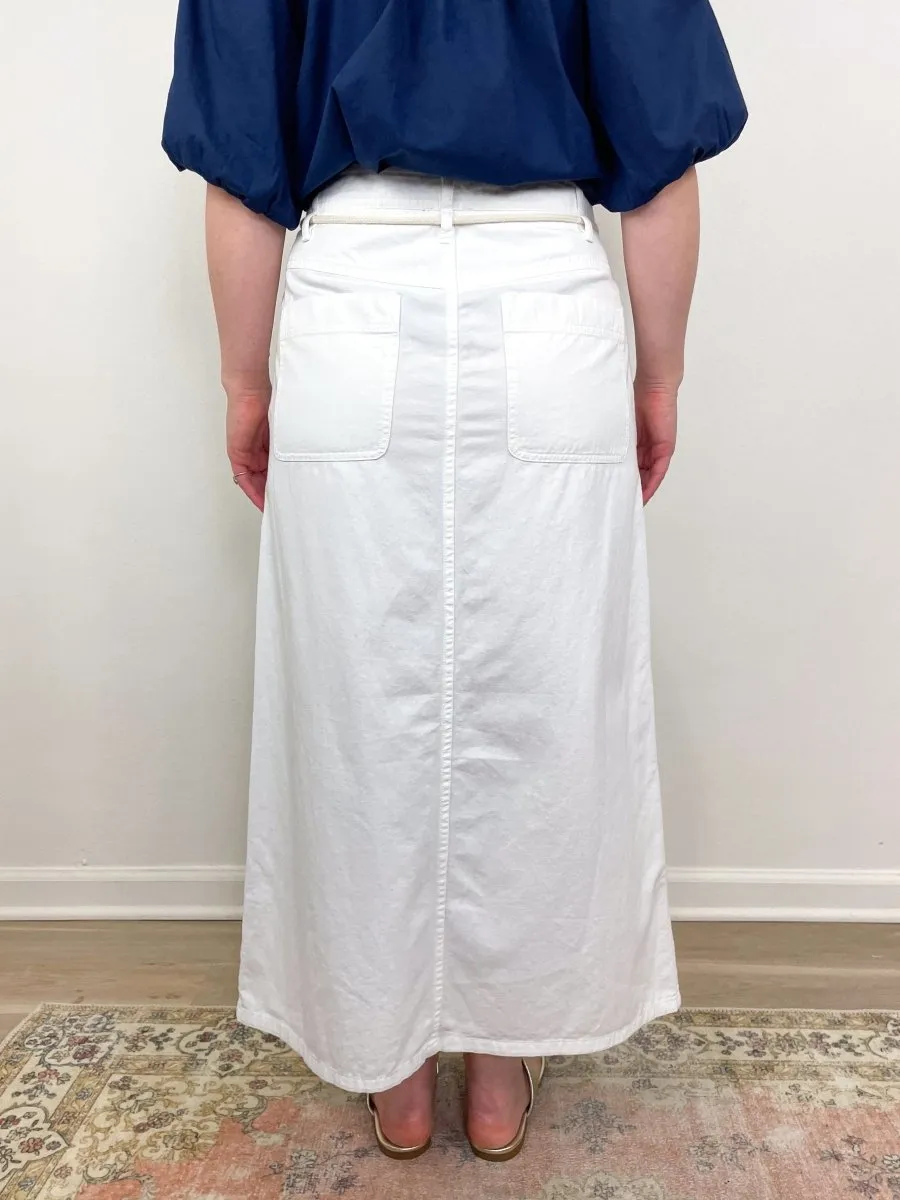 Yoke Waist Maxi Skirt in White
