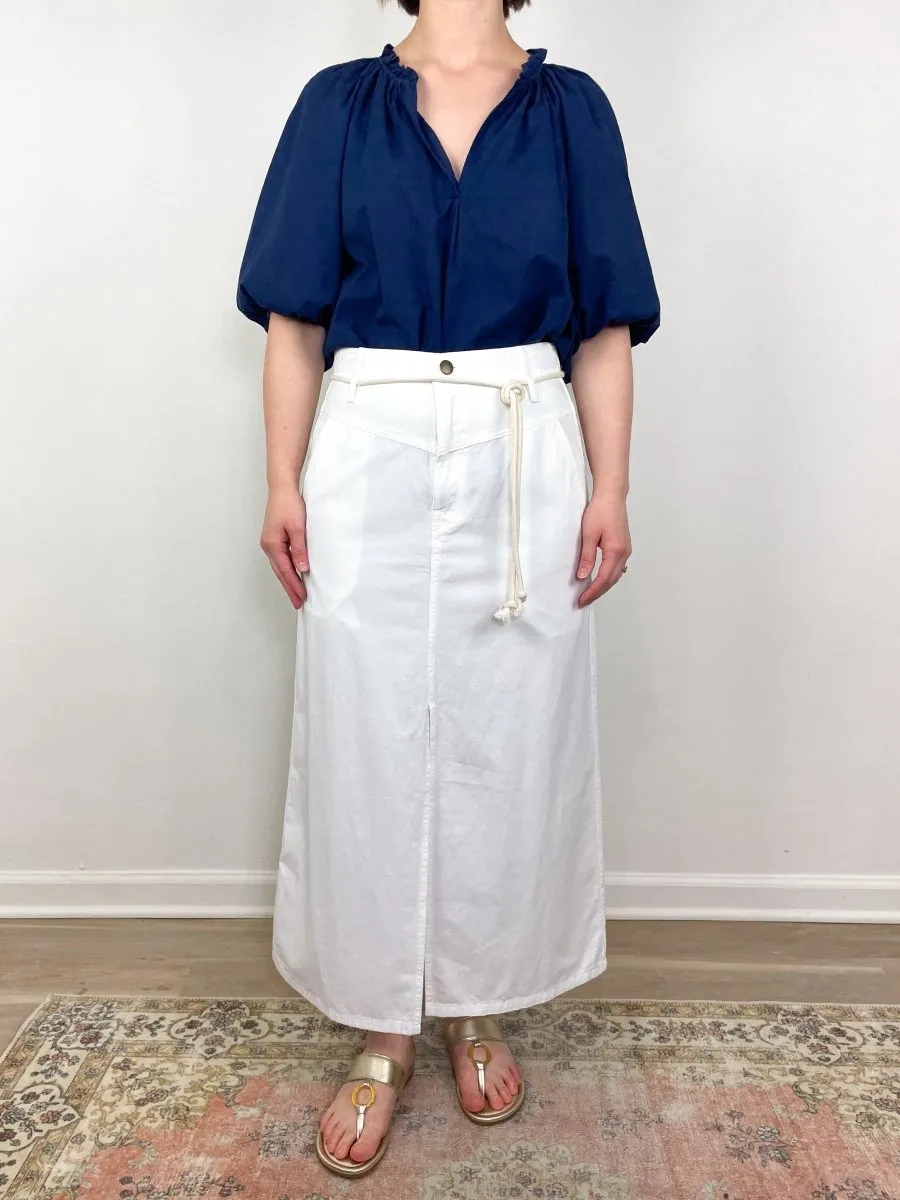 Yoke Waist Maxi Skirt in White