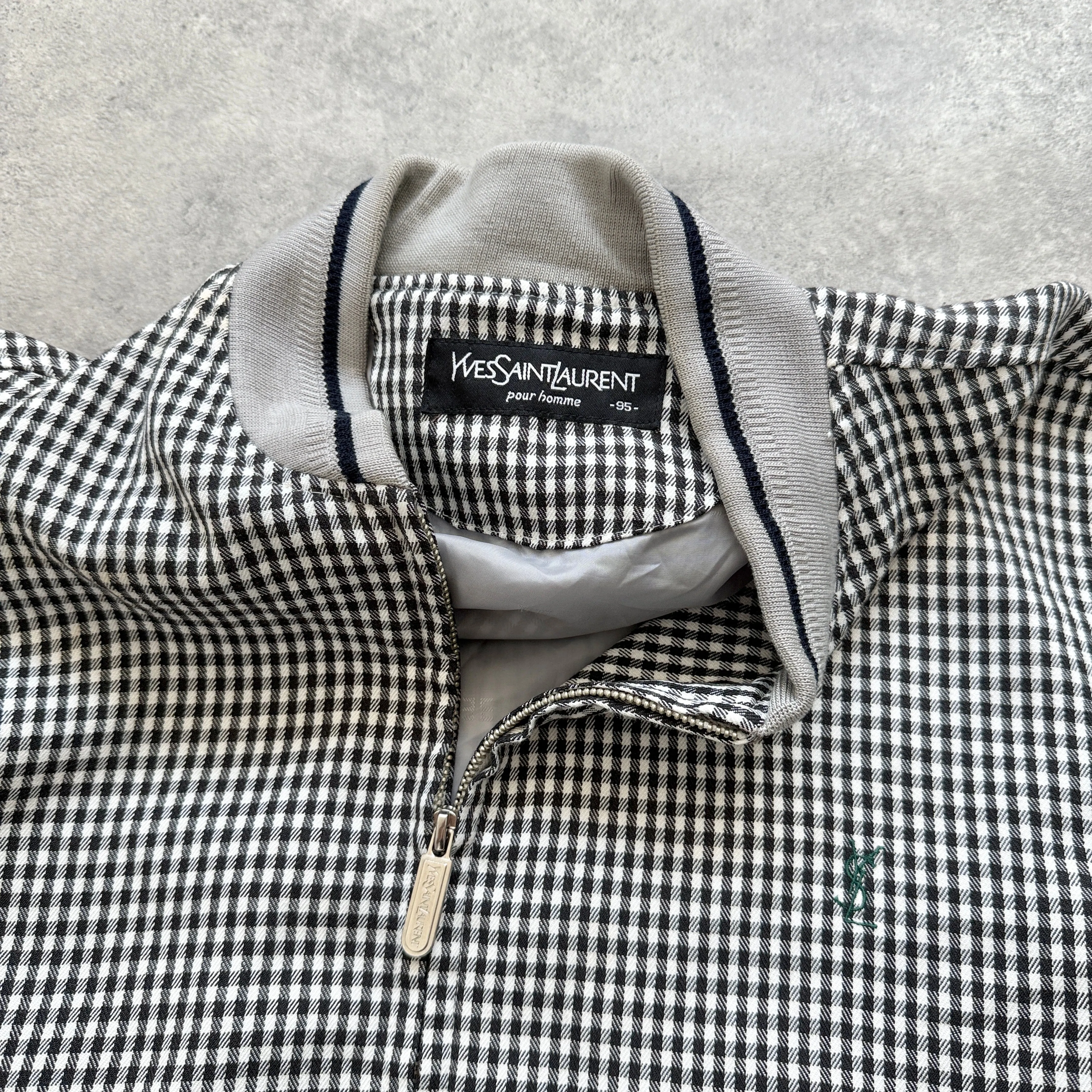 YSL 2000s embroidered check bomber jacket (M)