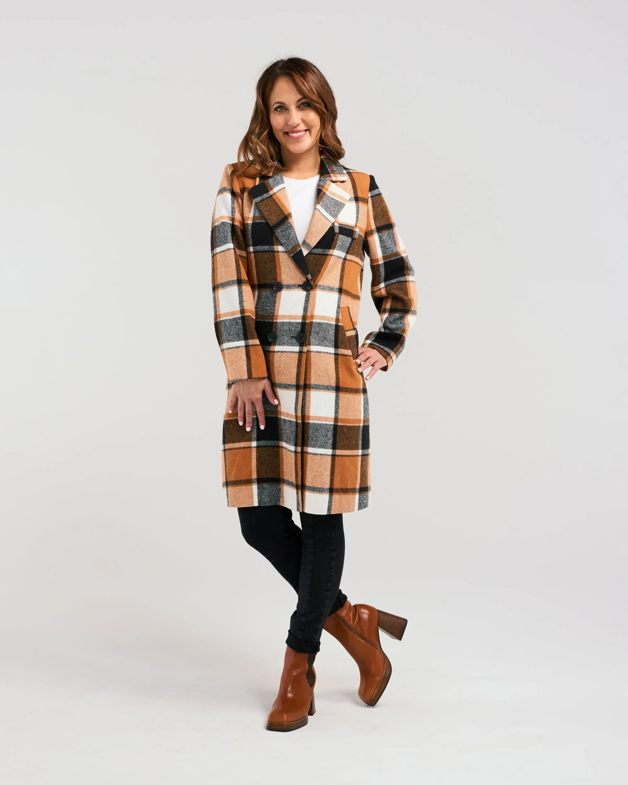 Zafina Felix coat Orange Plaid