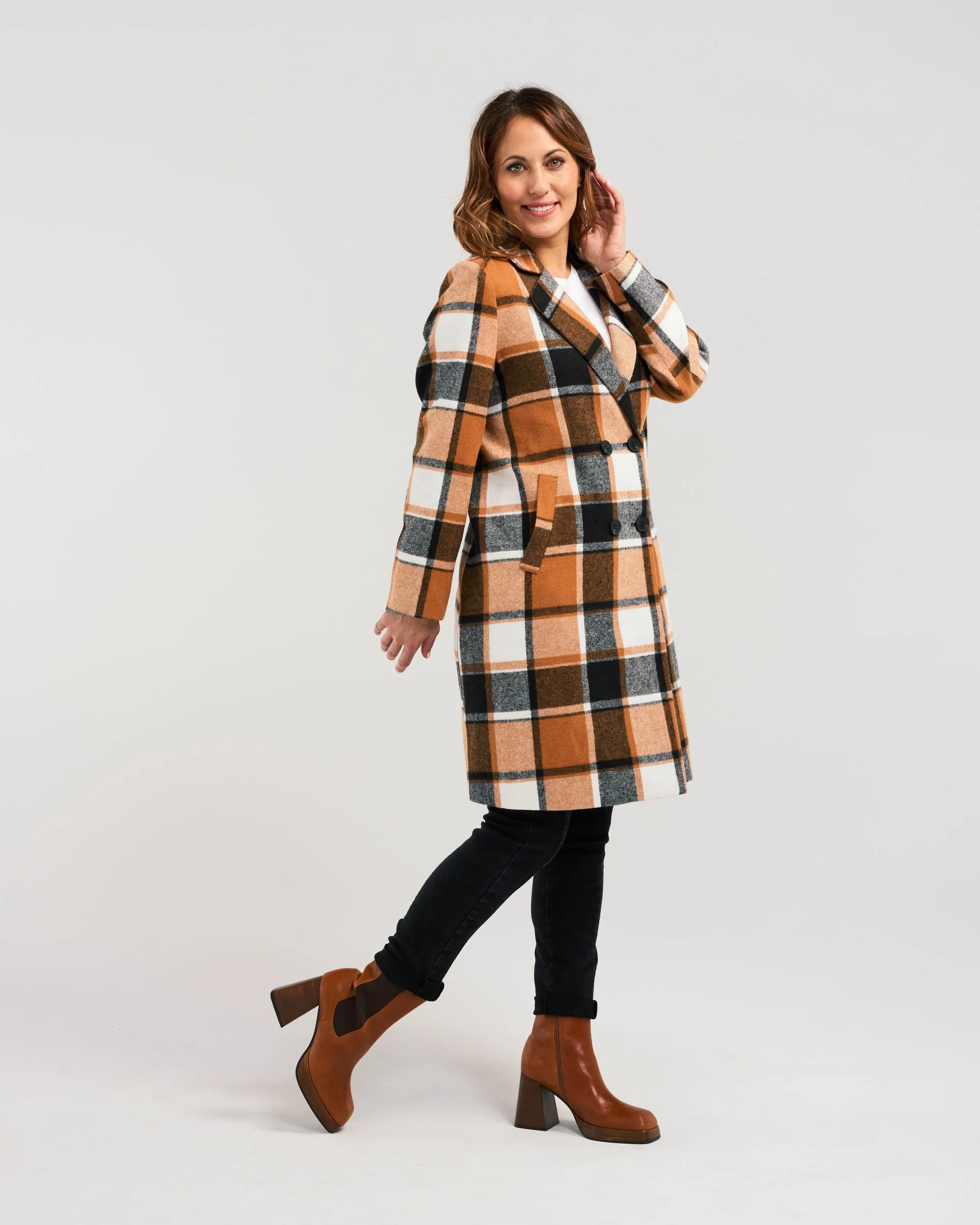 Zafina Felix coat Orange Plaid