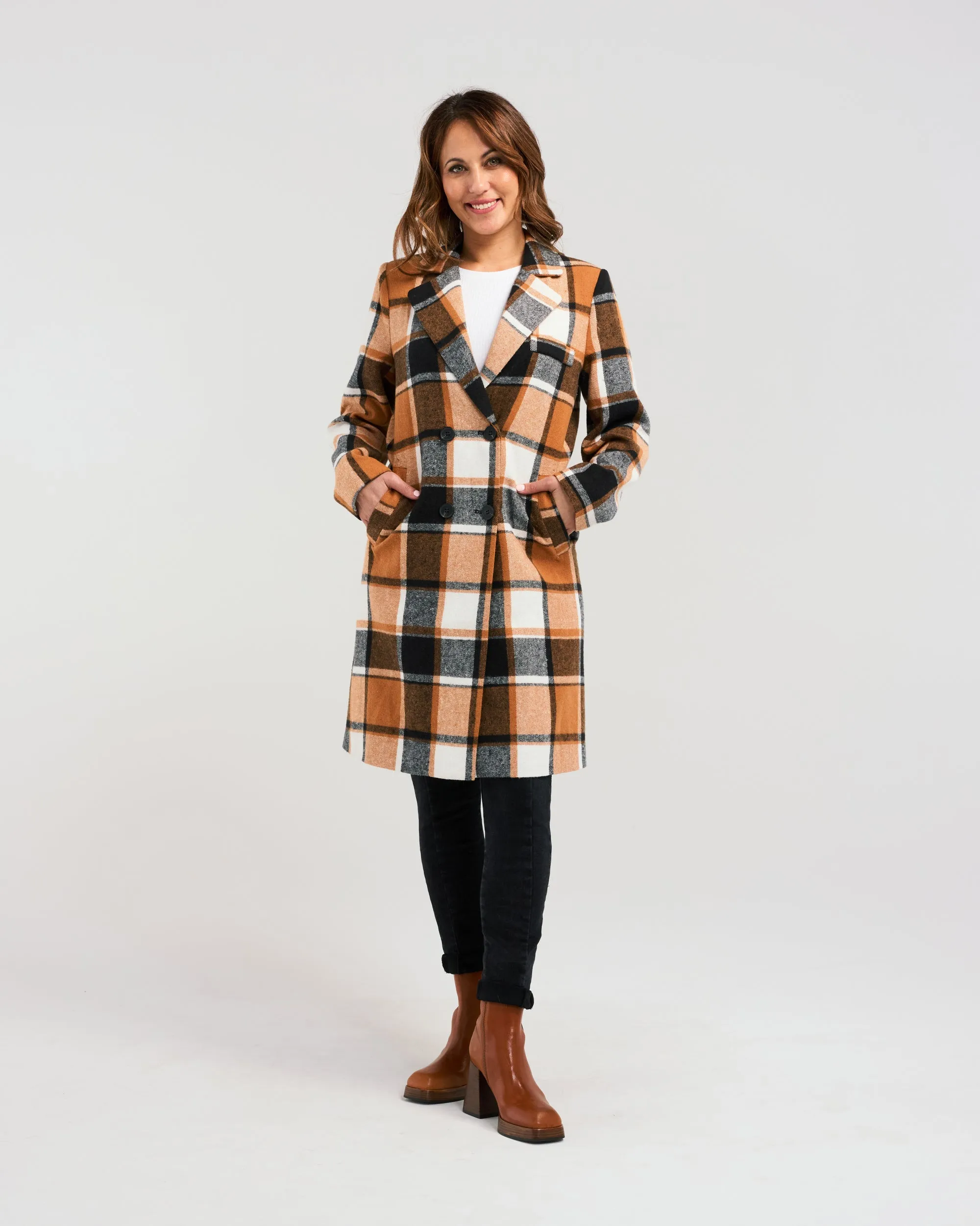 Zafina Felix coat Orange Plaid