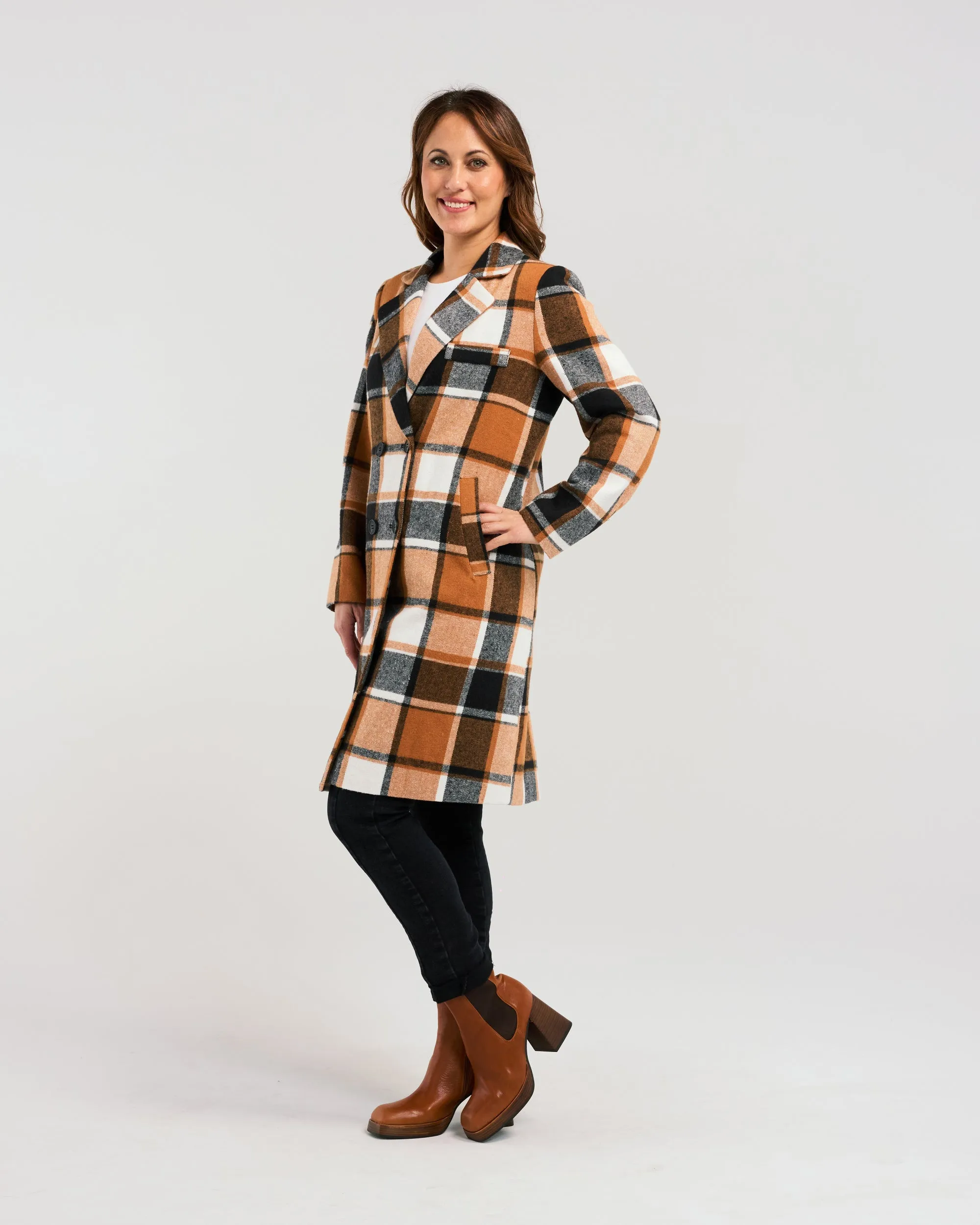 Zafina Felix coat Orange Plaid